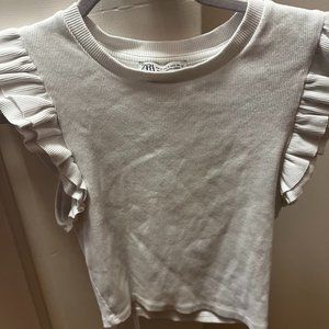 White Zara ruffle tank size small